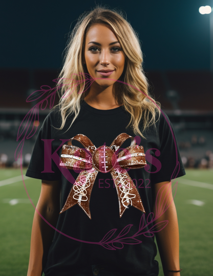 Faux Glitter Football Bow T-Shirt