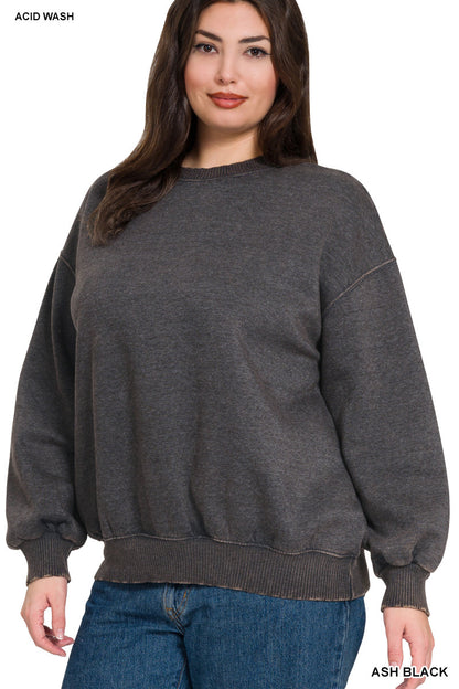 Plus Acid Wash Fleece Oversized Pullover