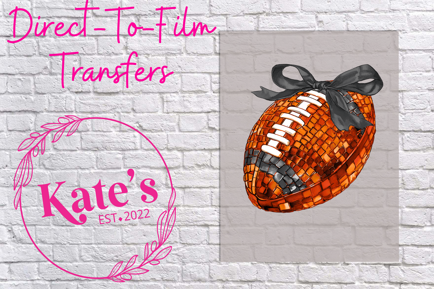 Orange and Black Faux Sequin Football Direct-To-Film Transfer