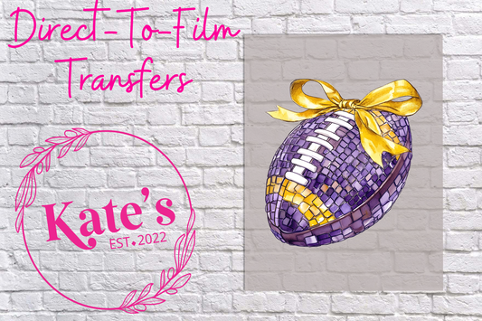 Purple and Yellow Faux Sequin Football Direct-To-Film Transfer