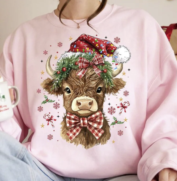 Coquette Christmas Highland Cow Sweatshirt