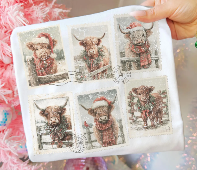 Highland Cow Christmas Stamp Shirt