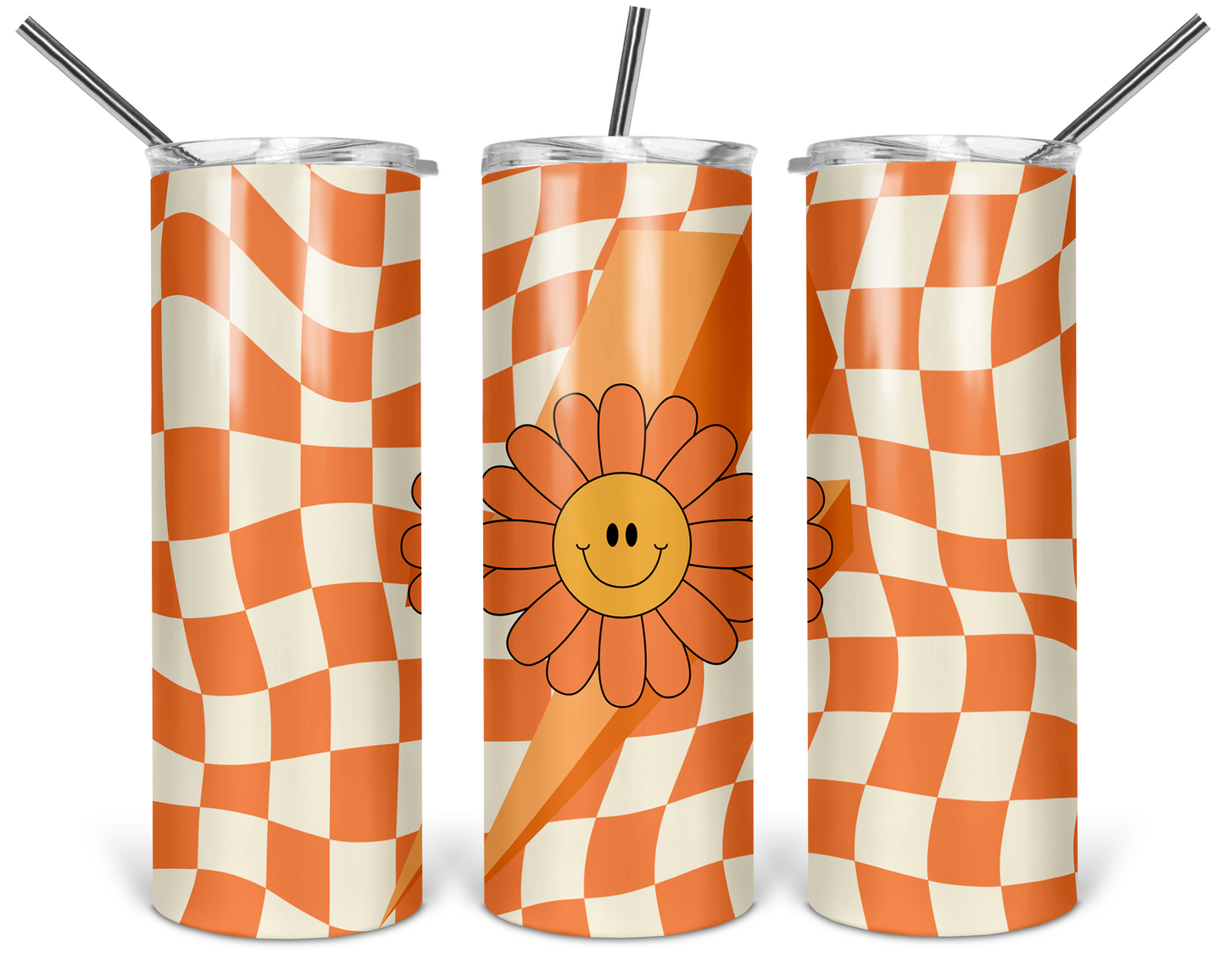 Orange Lighting Bolt Smiley 20oz Stainless Steel Tumbler