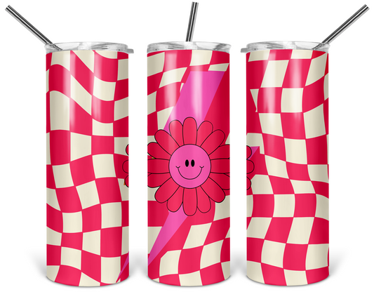 Pink Lighting Bolt Smiley 20oz Stainless Steel Tumbler