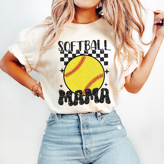 Checkered Softball Mama Shirt