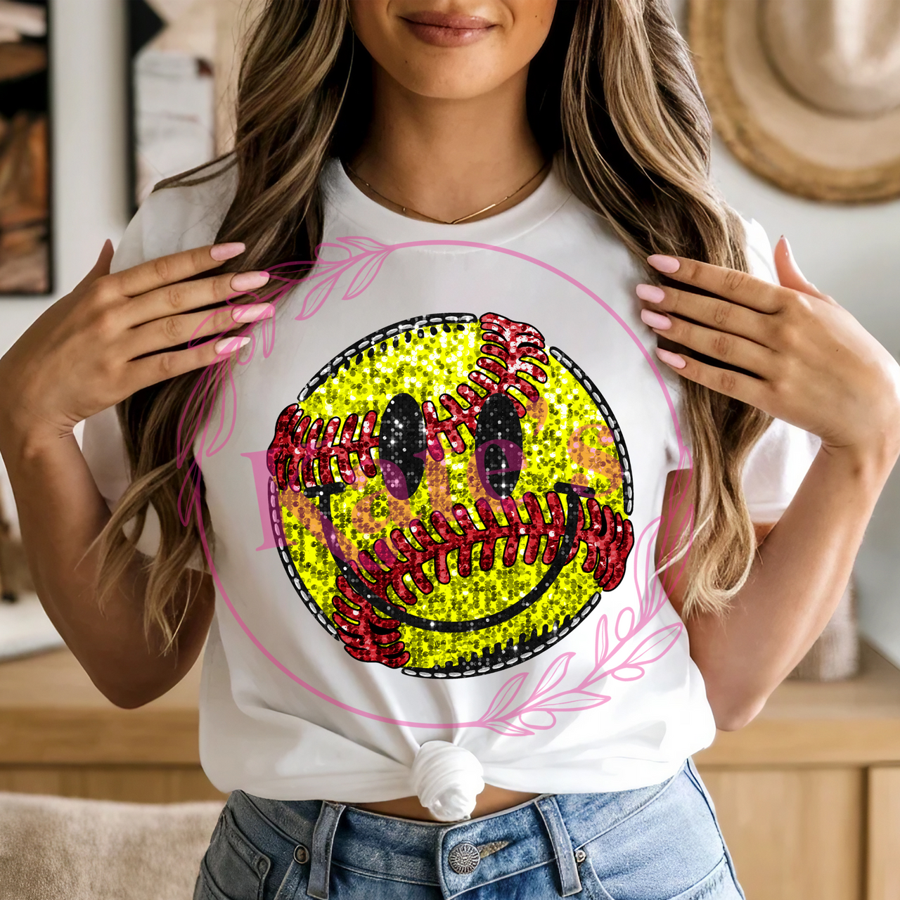 Bling Softball Smiley Shirt