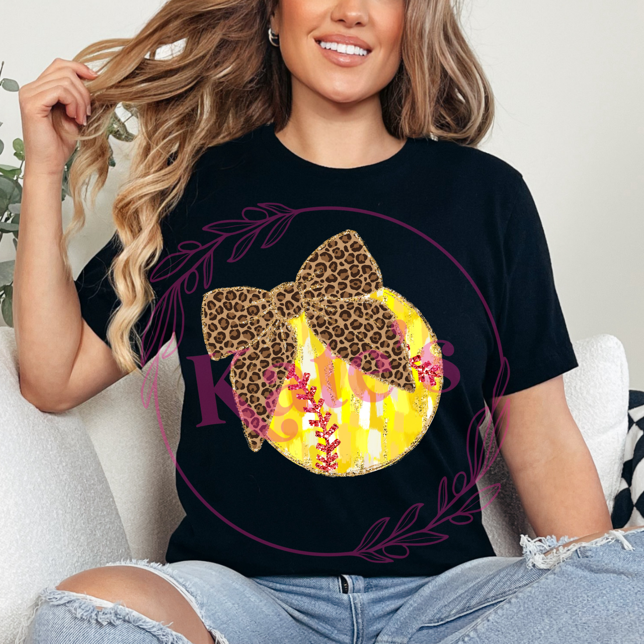 Coquette Softball with Cheetah Bow Shirt