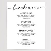 Lunch Menu Printed Wedding Signs