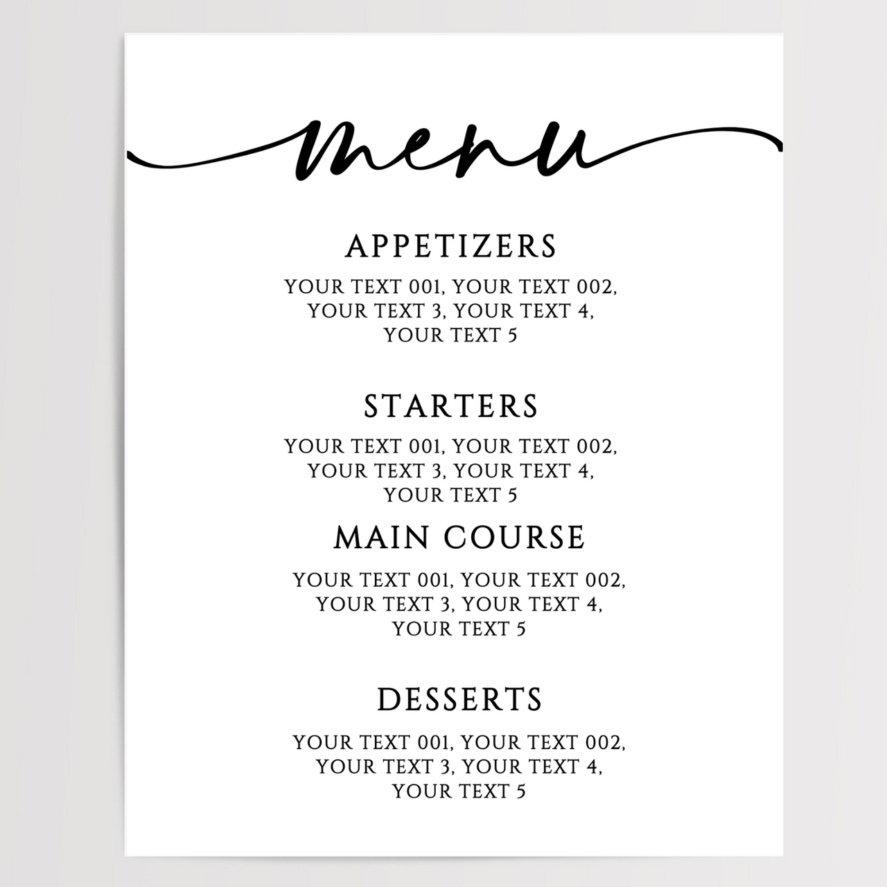Menu Printed Wedding Signs