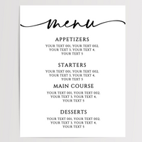 Menu Printed Wedding Signs