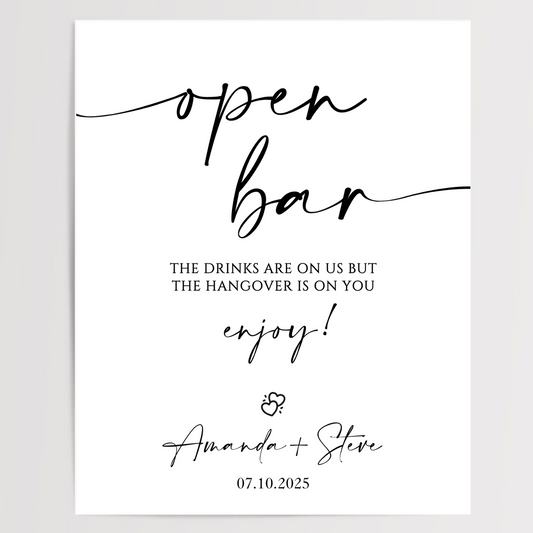 Open Bar Printed Wedding Signs