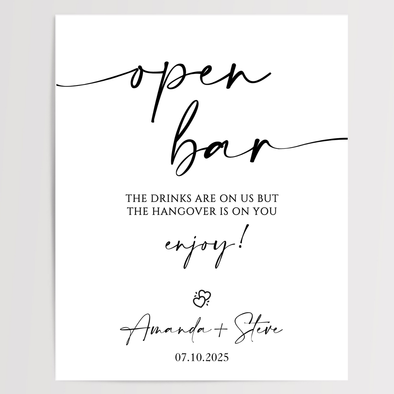 Open Bar Printed Wedding Signs