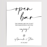Open Bar Printed Wedding Signs