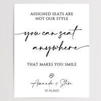 You Can Seat Anywhere Printed Wedding Signs