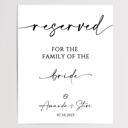 Reserved For The Brides Family Printed Wedding Signs
