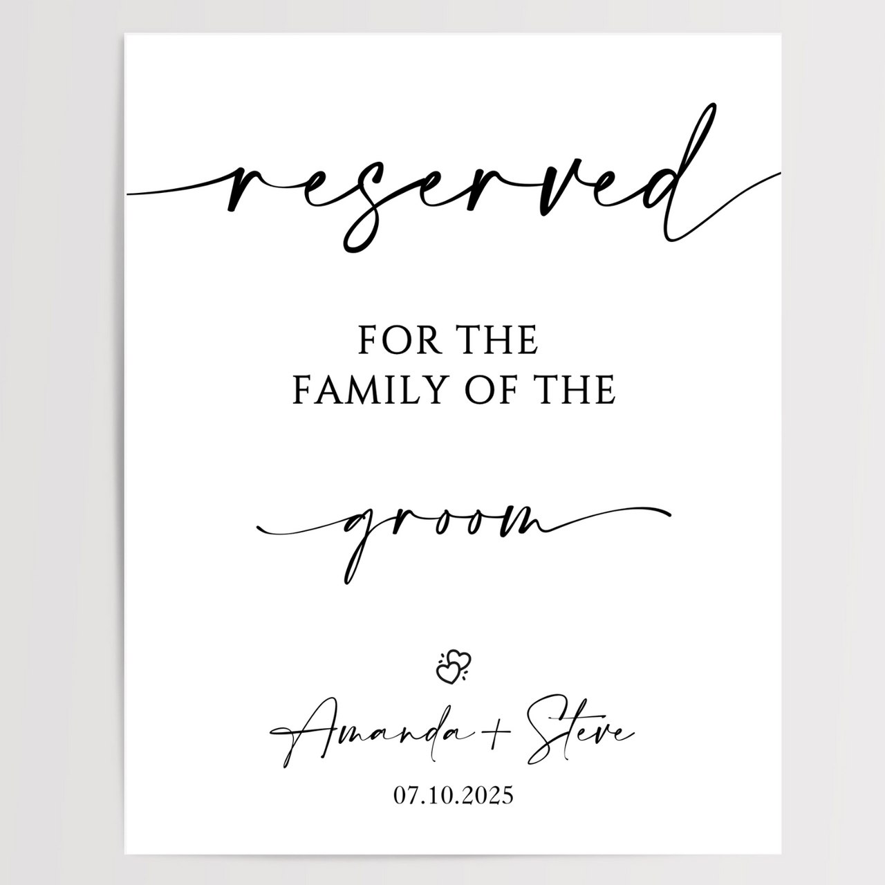 Reserved For The Grooms Family Printed Wedding Signs