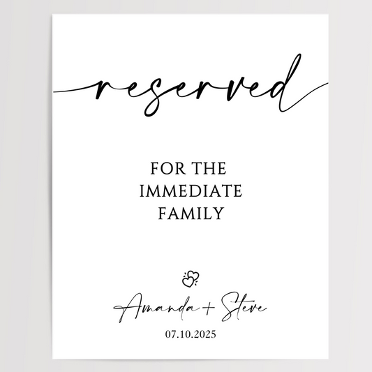 Reserved For Immediate Family Printed Wedding Signs
