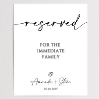 Reserved For Immediate Family Printed Wedding Signs