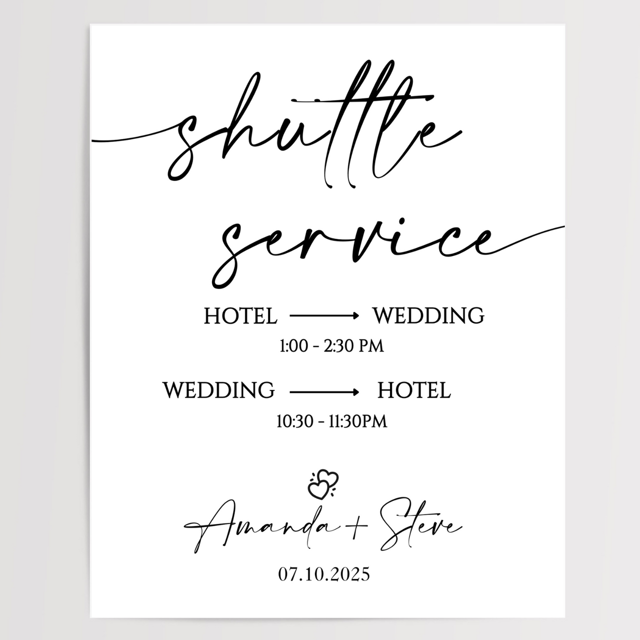 Shuttle Service Printed Wedding Signs