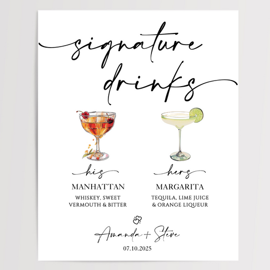 Signature Drinks 2 Printed Wedding Signs