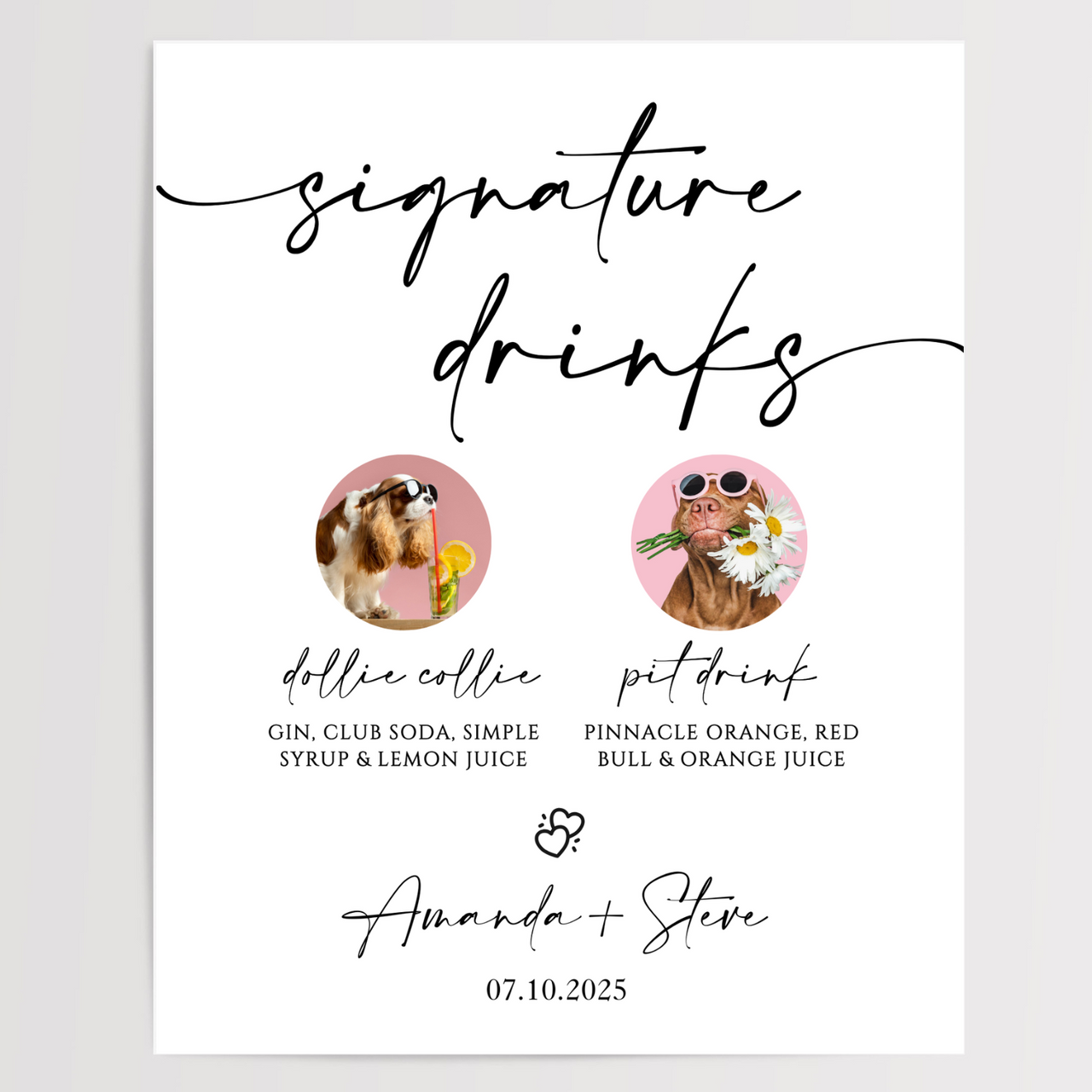 Signature Drinks Printed Wedding Signs