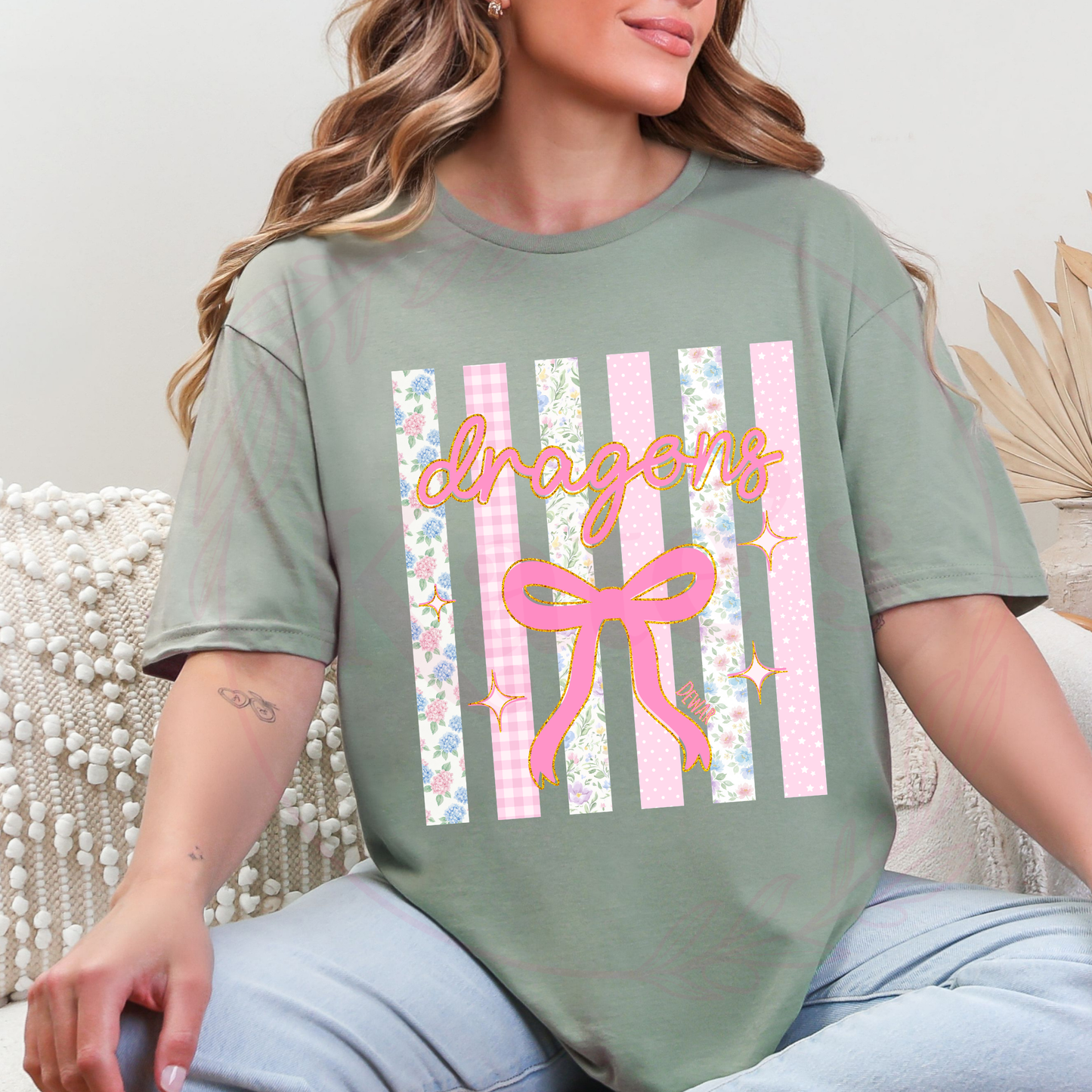 Coquette Floral Stripped Mascot T-Shirts
