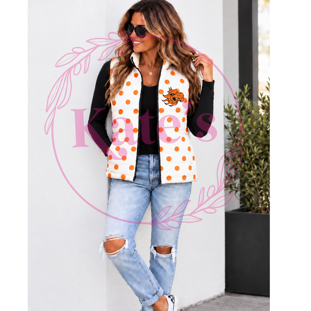 Custom Adult Puffer Vest -WHITE BASE Polka Dots *PRE-ORDER*