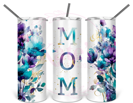 Purple and Blue Floral Mom 20oz Stainless Steel Tumbler