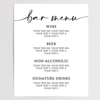 Bar Menu Printed Wedding Signs