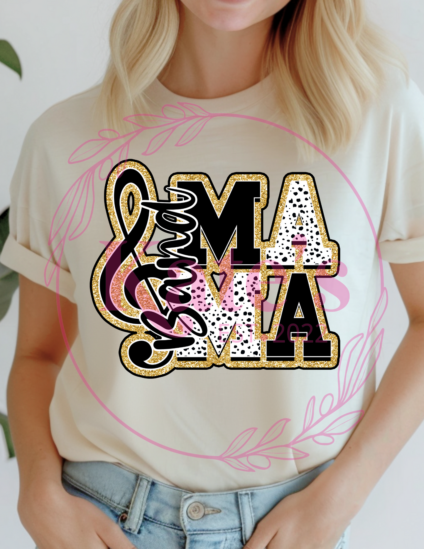 Black and Gold Band Mama T-Shirt