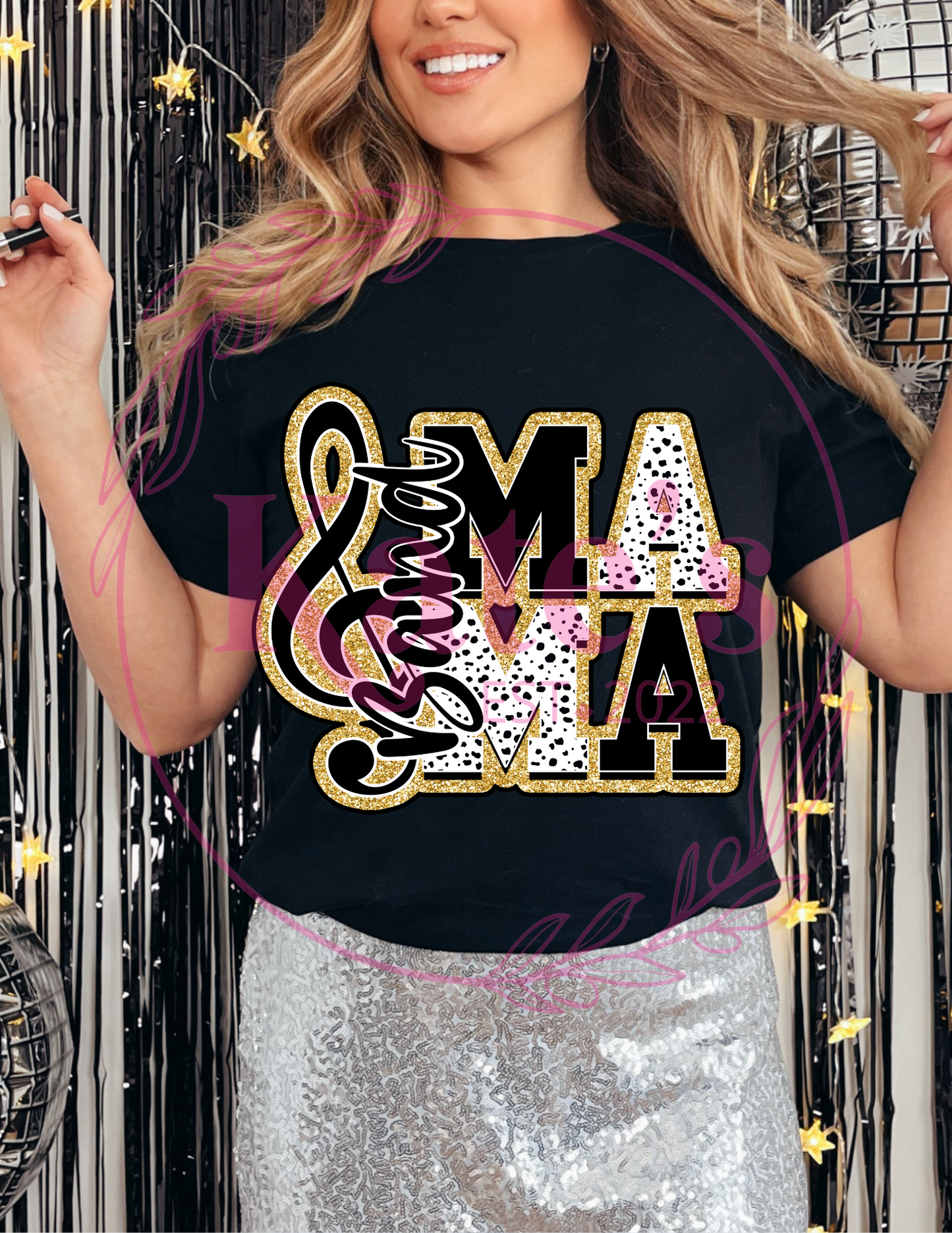 Black and Gold Band Mama T-Shirt