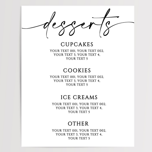 Desserts Printed Wedding Signs