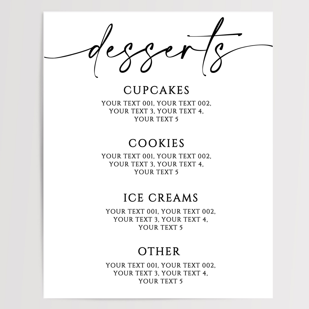 Desserts Printed Wedding Signs