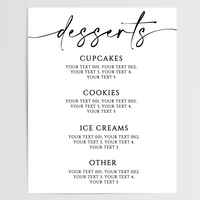 Desserts Printed Wedding Signs