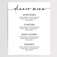 Dinner Menu Printed Wedding Signs