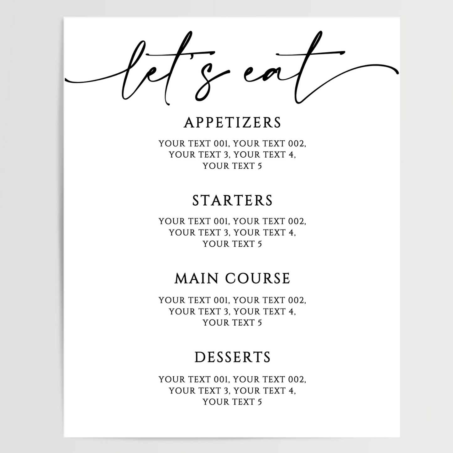 Let's Eat Printed Wedding Signs