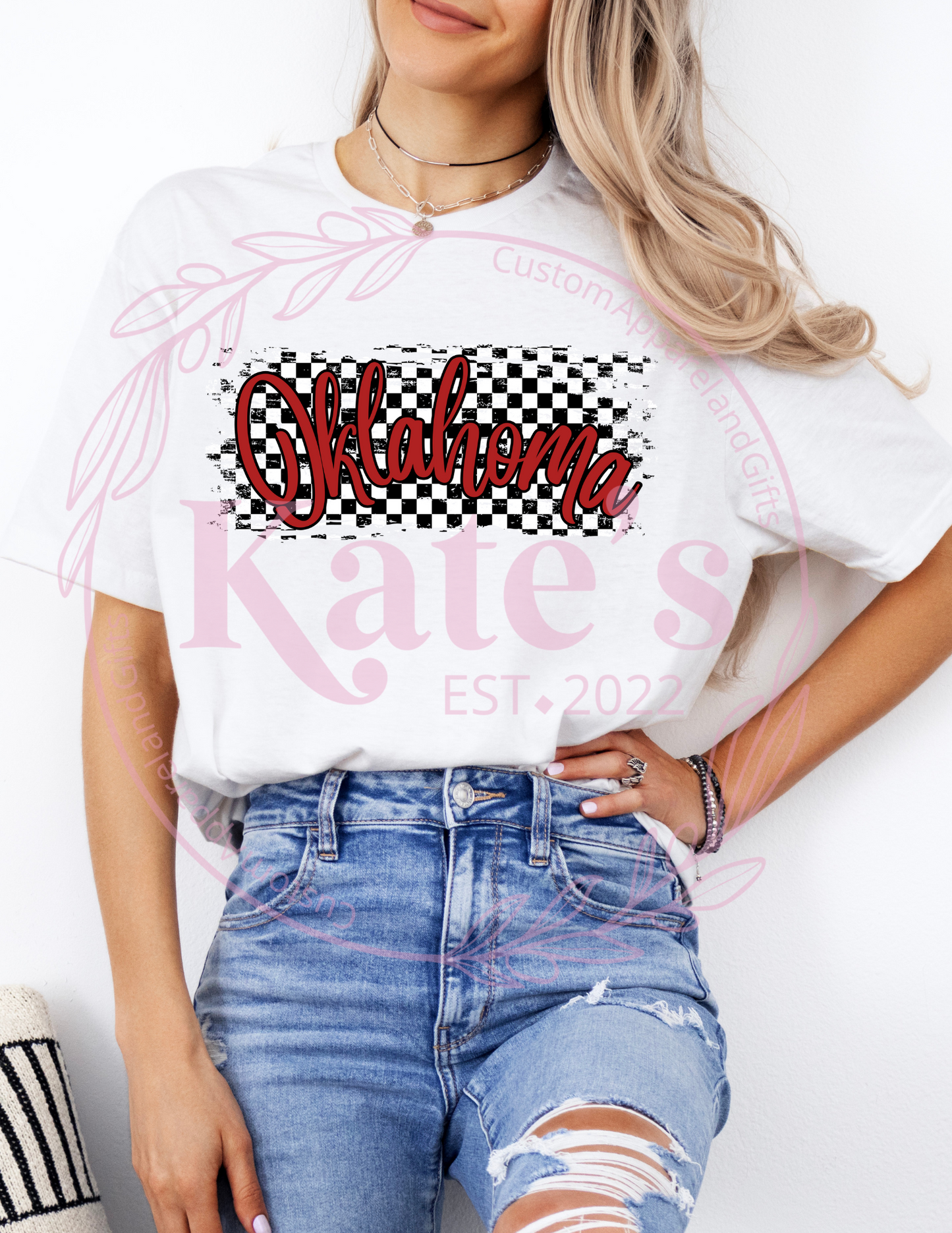 Red Oklahoma Checkered T-Shirt