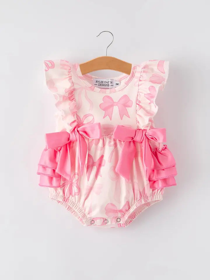 Girls Pink Bow Romper - 4 MOQ