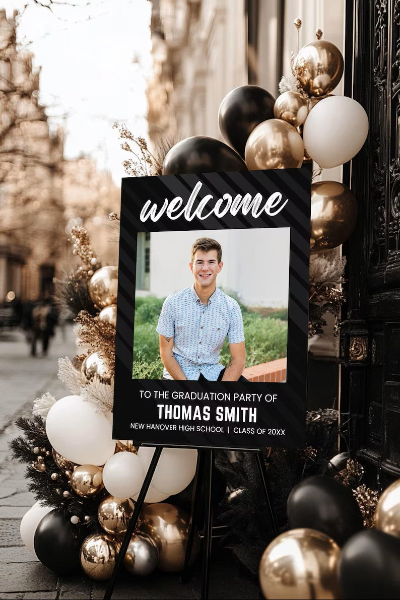 Welcome Black Stripes Background 18"x24" Sign