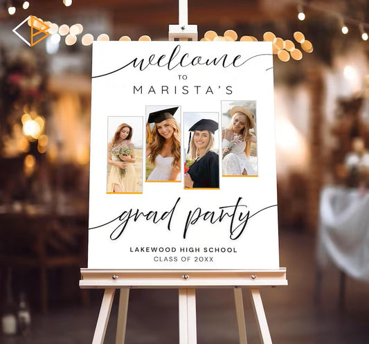 Welcome Grad Party 4 Pictures 18"x24" Sign