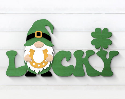 St Patrick's Day Wood Gnome Lucky