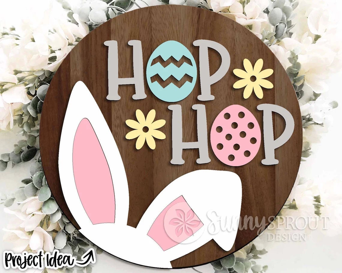 Easter-Hop Hop Bunny Ears Wood Door Hanger DiY