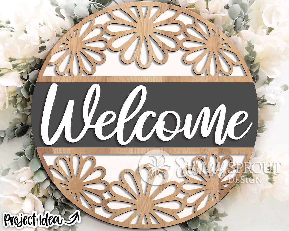 Welcome Daisy Round Door Hanger DiY