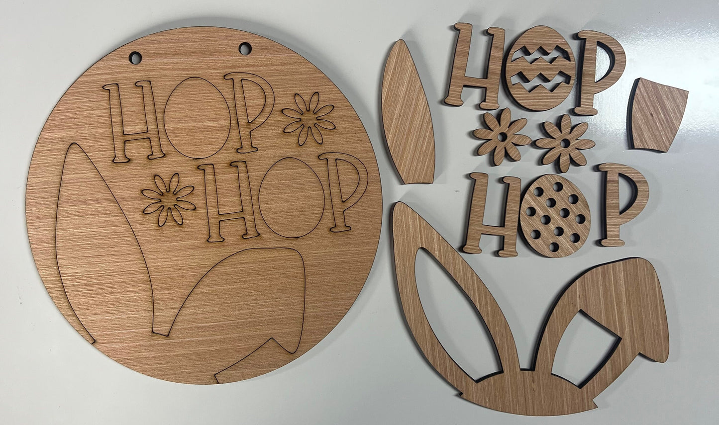 Easter-Hop Hop Bunny Ears Wood Door Hanger DiY