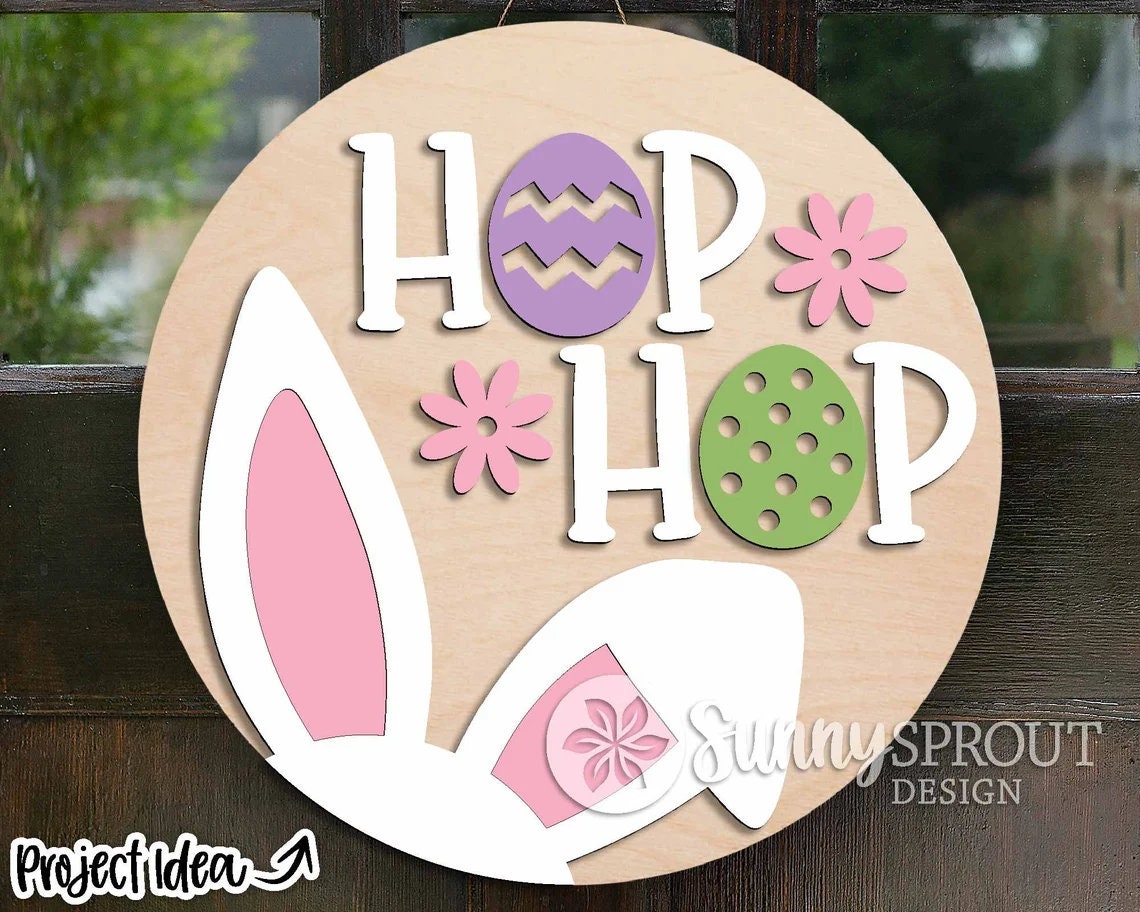 Easter-Hop Hop Bunny Ears Wood Door Hanger DiY