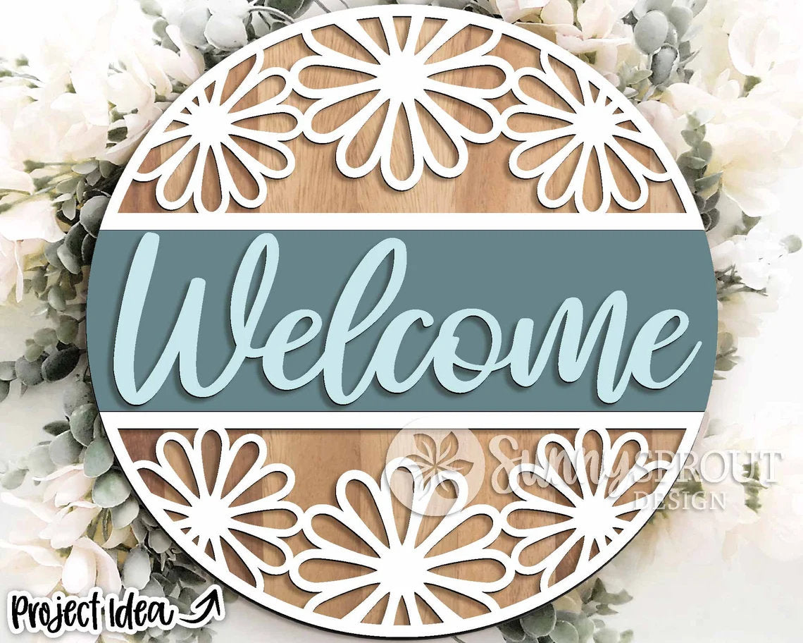Welcome Daisy Round Door Hanger DiY
