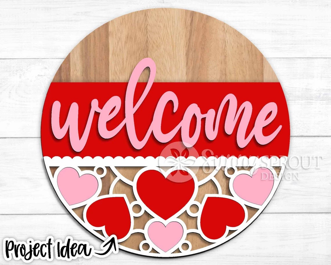 Welcome Heart Pattern Valentines Door Hanger DiY