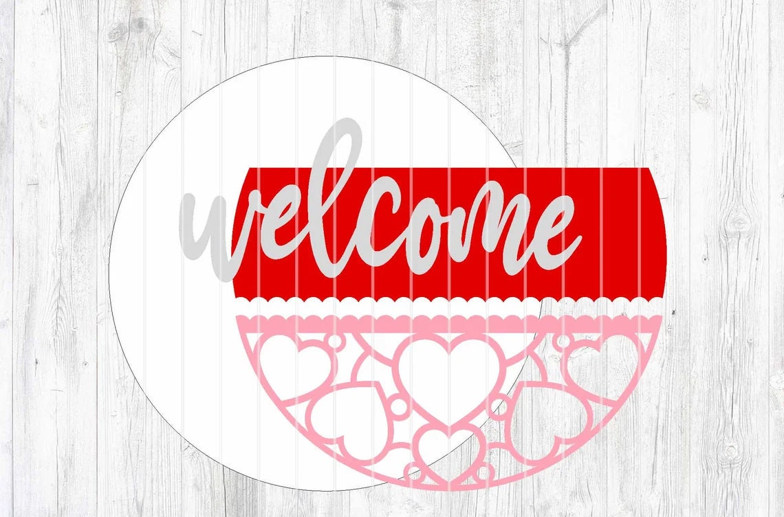 Welcome Heart Pattern Valentines Door Hanger DiY