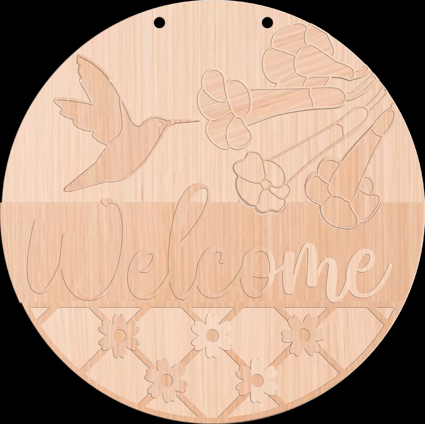 Welcome Hummingbird Wood Door Sign Blank