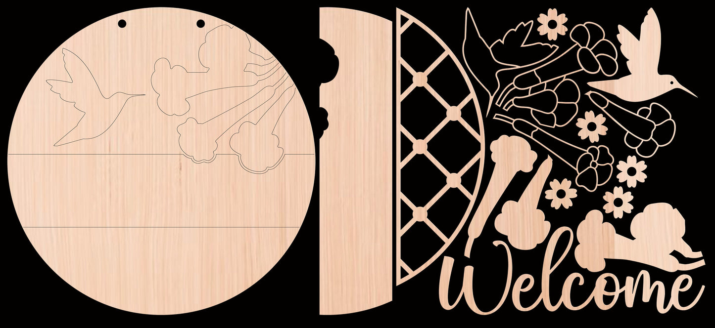 Welcome Hummingbird Wood Door Sign Blank